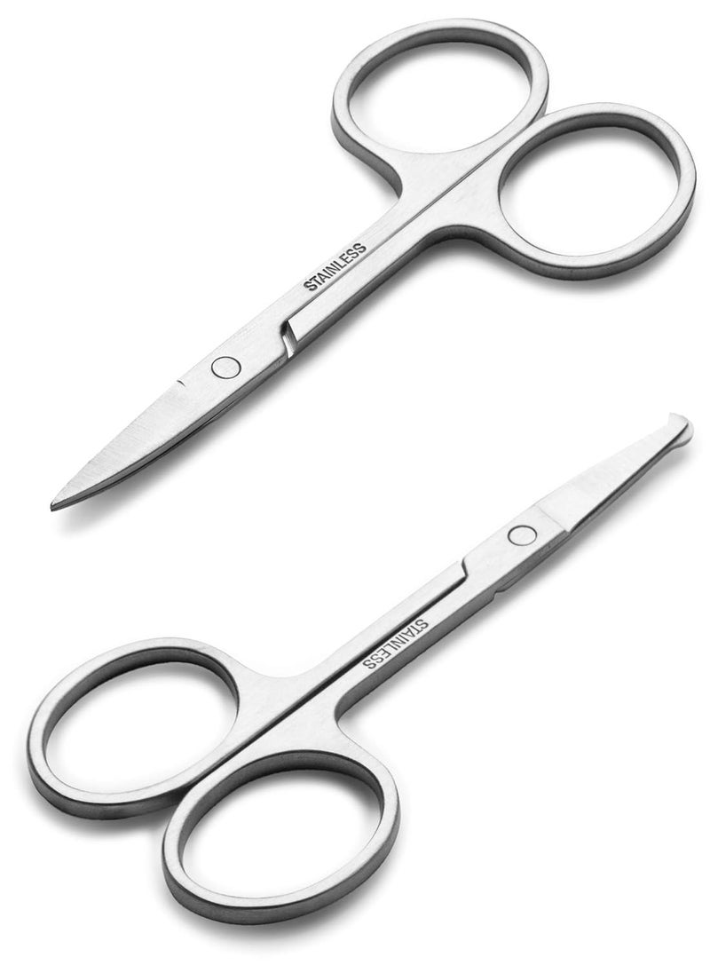 Generic - Facial Hair Small Grooming Scissors For Men Women - Eyebrow, Nose Hair, Mustache, Beard, Eyelashes, Ear Trimming Kit - Curved and Rounded Safety Tip Clippers For Hair Cutting - 2PCS Silver - Image 1