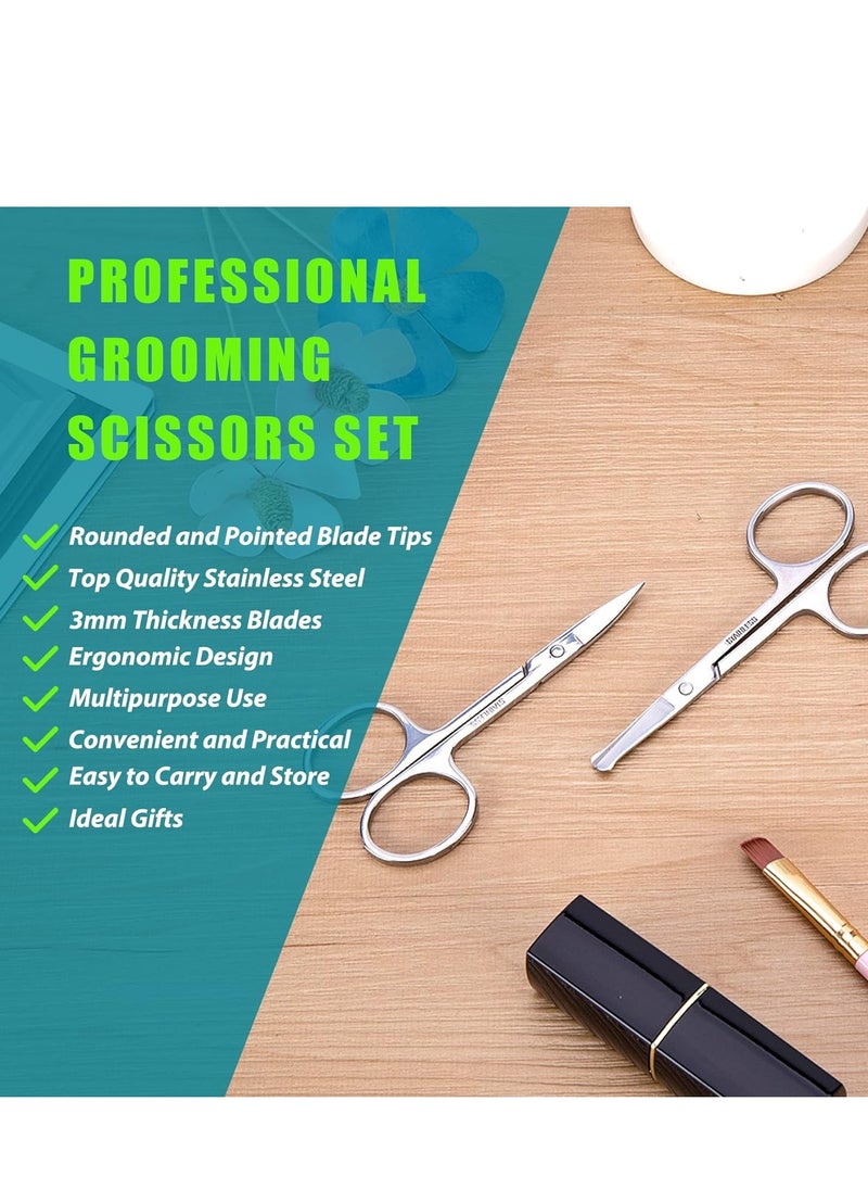Generic - Facial Hair Small Grooming Scissors For Men Women - Eyebrow, Nose Hair, Mustache, Beard, Eyelashes, Ear Trimming Kit - Curved and Rounded Safety Tip Clippers For Hair Cutting - 2PCS Silver - Image 1