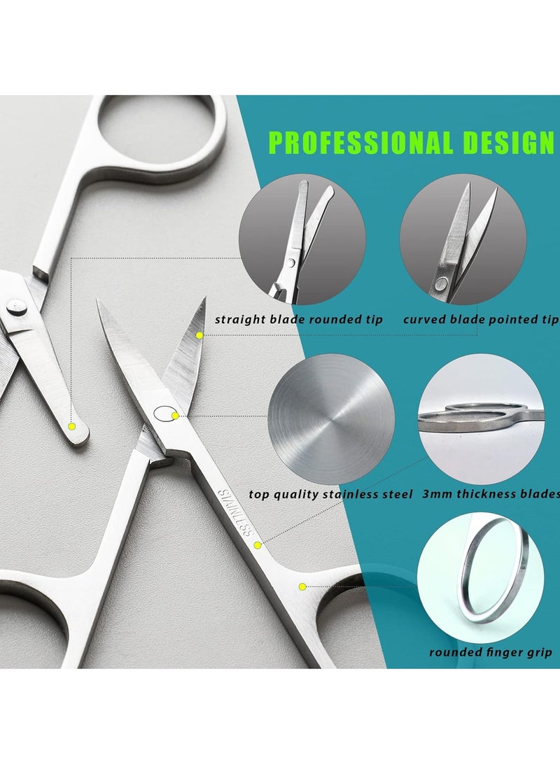 Generic - Facial Hair Small Grooming Scissors For Men Women - Eyebrow, Nose Hair, Mustache, Beard, Eyelashes, Ear Trimming Kit - Curved and Rounded Safety Tip Clippers For Hair Cutting - 2PCS Silver - Image 1