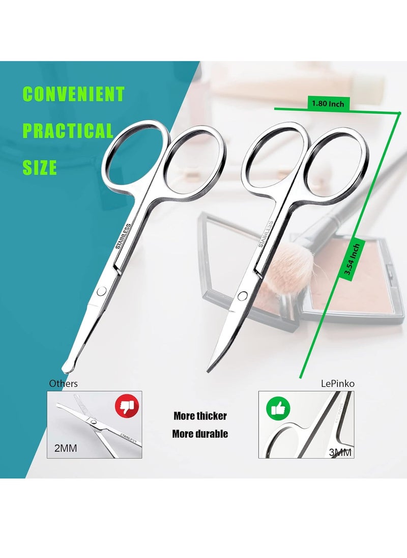 Generic - Facial Hair Small Grooming Scissors For Men Women - Eyebrow, Nose Hair, Mustache, Beard, Eyelashes, Ear Trimming Kit - Curved and Rounded Safety Tip Clippers For Hair Cutting - 2PCS Silver - Image 1