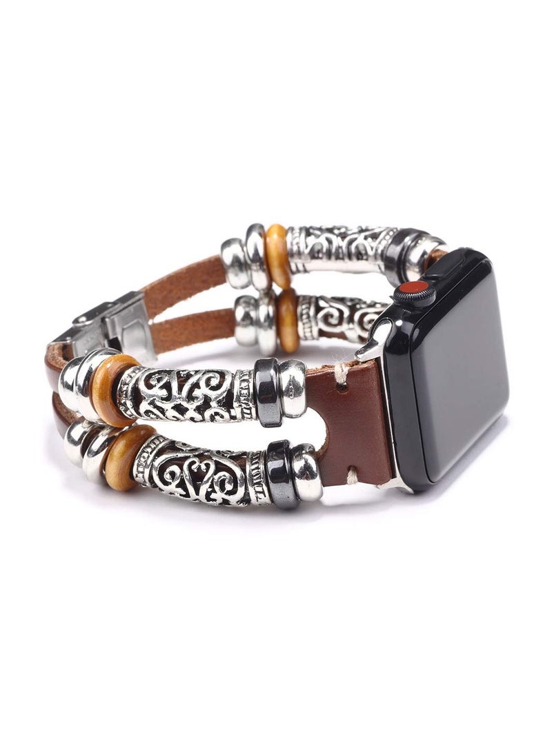 SOLARAE Boho Chic Multilayer Leather Bracelet Apple Watch Band - Vintage Style Compatible with Apple Watch Series 7/6/5/4/3/SE - Image 1