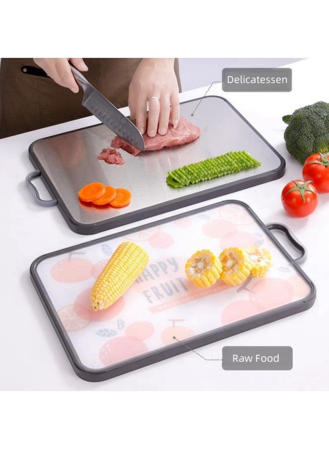 WAOKN Kitchen cutting boards, 304 Stainless Steel cutting boards with handles, 304 Stainless Steel cutting boards for vegetables, fruits and cheese，Kitchen Cutting Board, 304 Stainless Steel Cutting Board for Kitchen & Meat Cheese Vegetable Fruit, Double-Side using, Easy-Grip Handle，Chopping Board for Kitchen | 304 Large Stainless Steel Cutting Boards for Vegetables, Meat, Fruits and Dough Making | Heavy Duty Steel Chopping Board - antibacterial PP and 304 stainless steel - Image 3