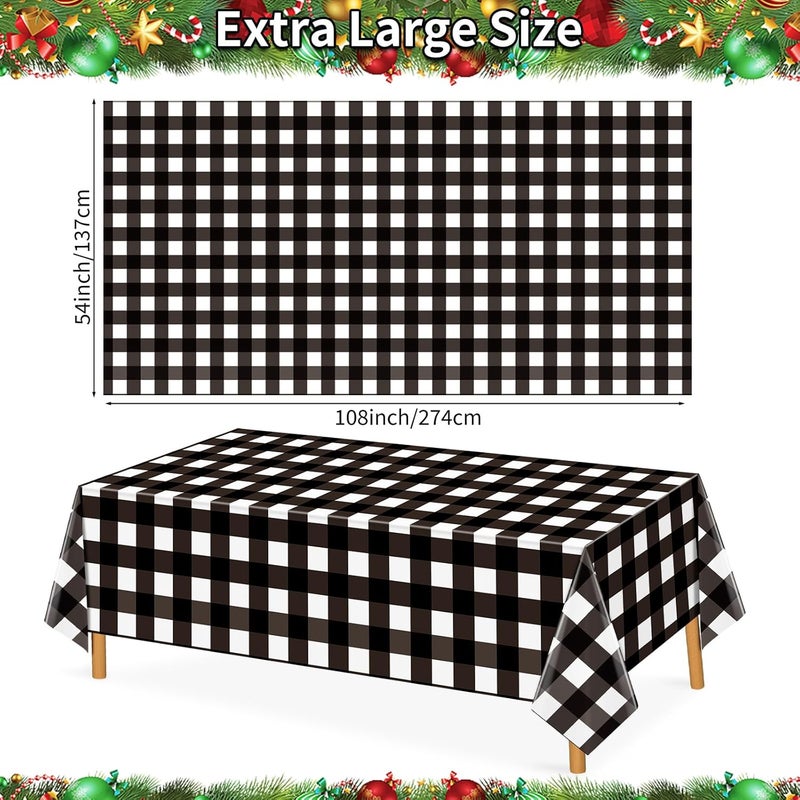 Lemicin 3 Pack Black and White Checkered Tablecloths 54"x108" Christmas Buffalo Plaid Tablecloths Disposable Plastic Waterproof Table Cloths for Christmas Picnic Camping Outdoor Birthday Decors - Image 2