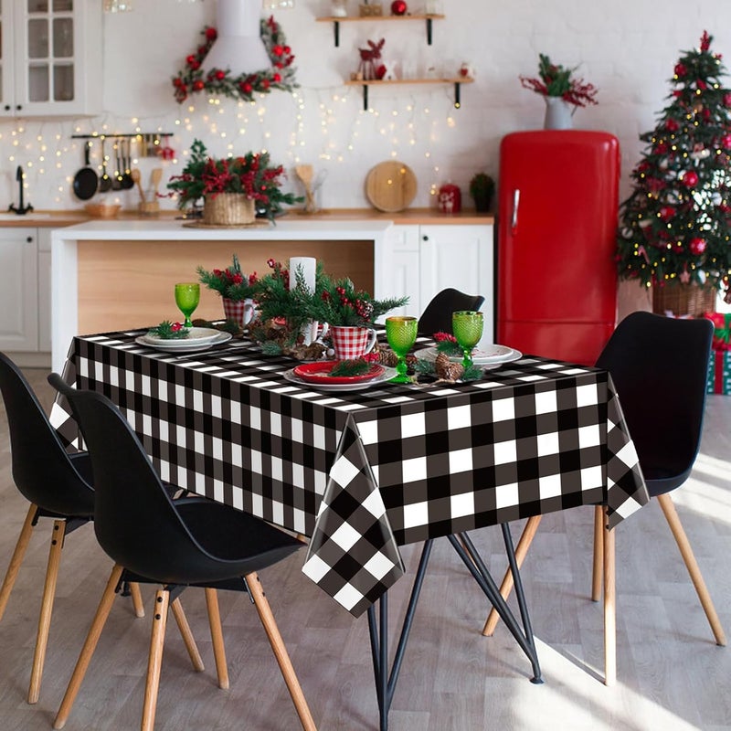 Lemicin 3 Pack Black and White Checkered Tablecloths 54"x108" Christmas Buffalo Plaid Tablecloths Disposable Plastic Waterproof Table Cloths for Christmas Picnic Camping Outdoor Birthday Decors - Image 4