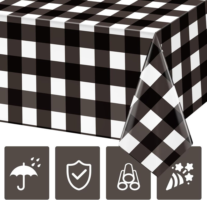 Lemicin 3 Pack Black and White Checkered Tablecloths 54"x108" Christmas Buffalo Plaid Tablecloths Disposable Plastic Waterproof Table Cloths for Christmas Picnic Camping Outdoor Birthday Decors - Image 3