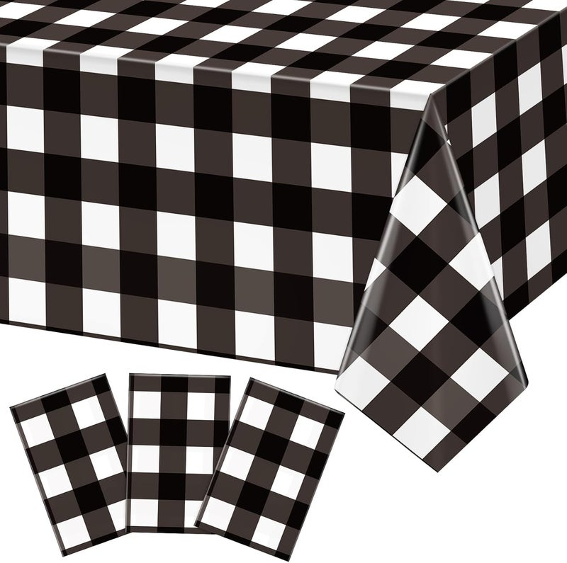 Lemicin 3 Pack Black and White Checkered Tablecloths 54"x108" Christmas Buffalo Plaid Tablecloths Disposable Plastic Waterproof Table Cloths for Christmas Picnic Camping Outdoor Birthday Decors - Image 1