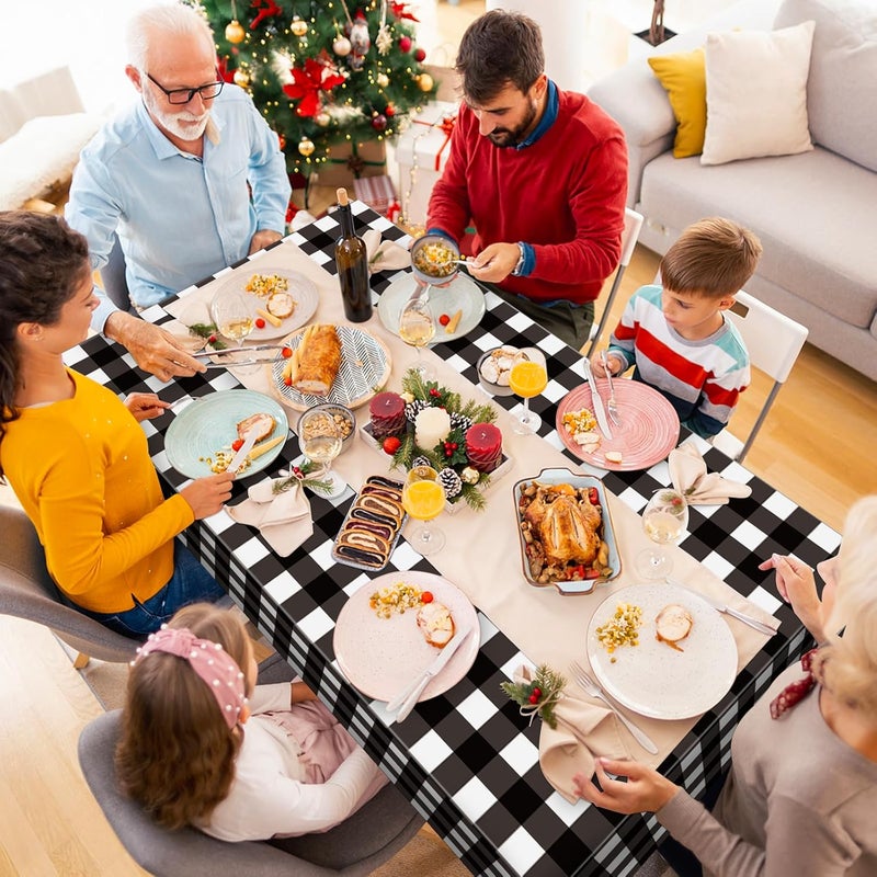 Lemicin 3 Pack Black and White Checkered Tablecloths 54"x108" Christmas Buffalo Plaid Tablecloths Disposable Plastic Waterproof Table Cloths for Christmas Picnic Camping Outdoor Birthday Decors - Image 5