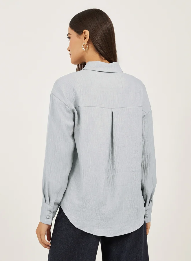 Styli Styli Oversized Linen Spread Collar Shirt
