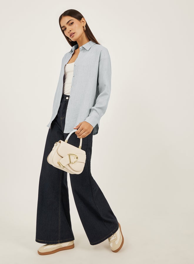 Styli Oversized Linen Spread Collar Shirt - Image 2