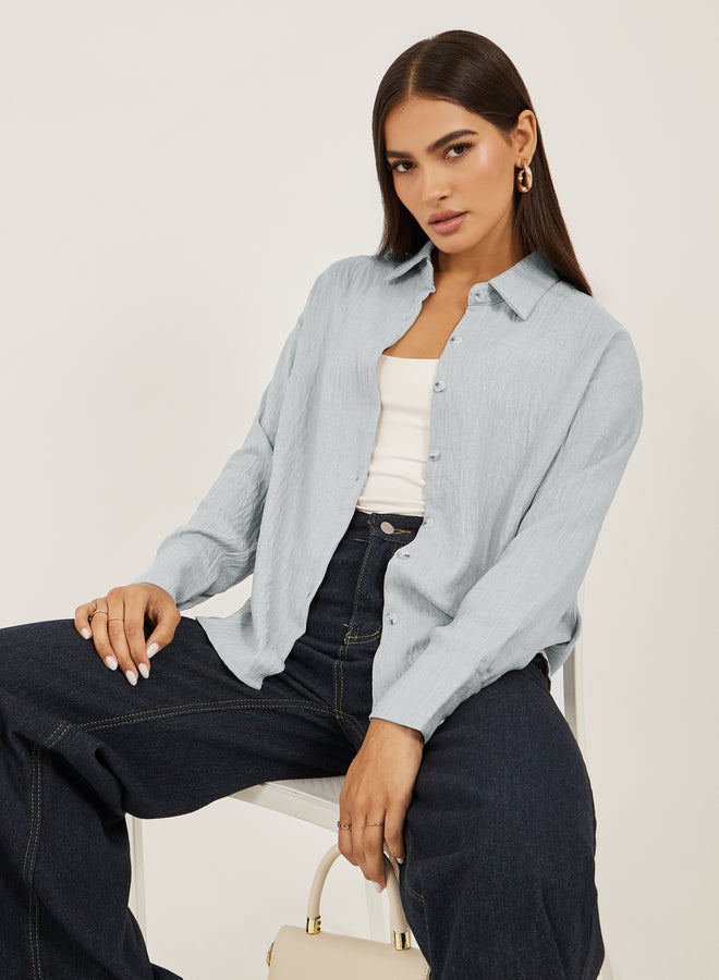 Styli Oversized Linen Spread Collar Shirt - Image 1