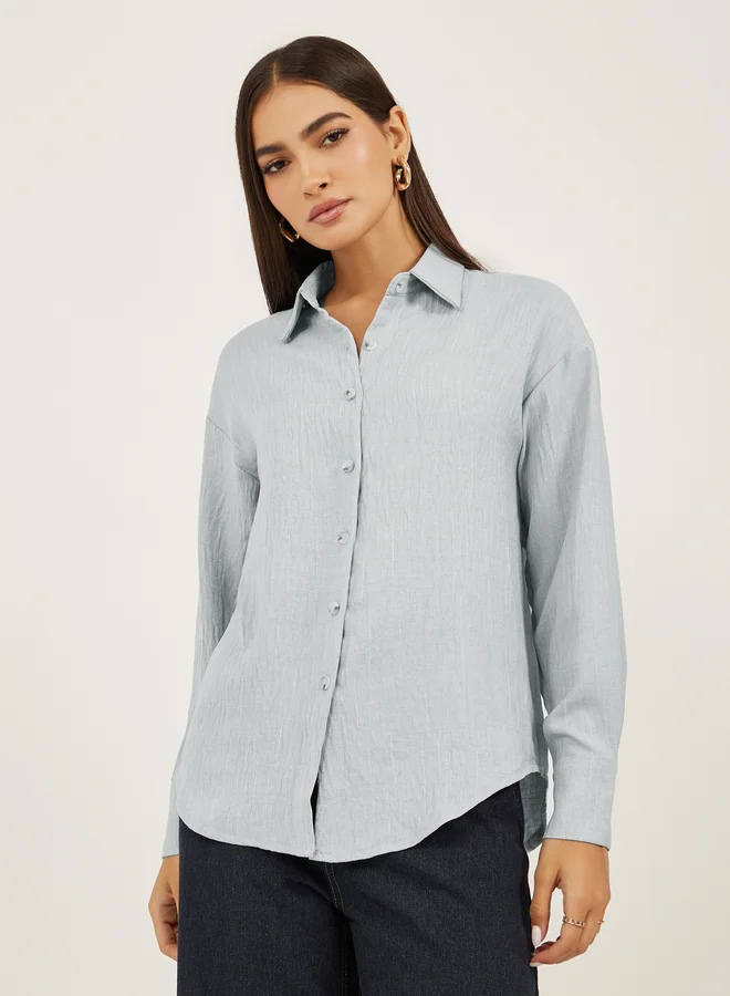 Styli Styli Oversized Linen Spread Collar Shirt