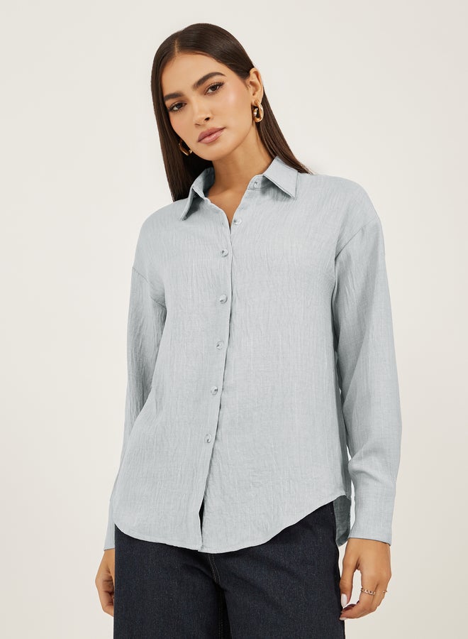 Styli Oversized Linen Spread Collar Shirt - Image 3