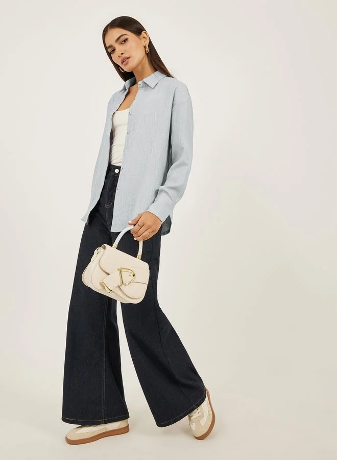 Styli Oversized Linen Spread Collar Shirt