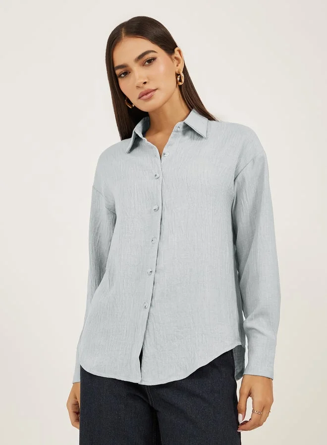 Styli Oversized Linen Spread Collar Shirt