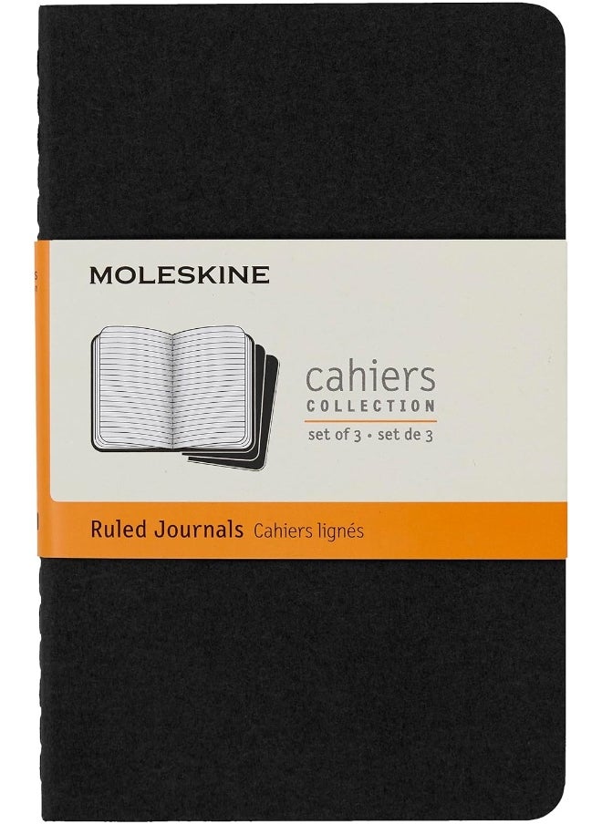 Moleskine 9 x 14 cm Cahier Journal Set 3 Notebooks with Ruled Pages Cardboard Cover and Visible Cotton Stiching - Black  - Image 1