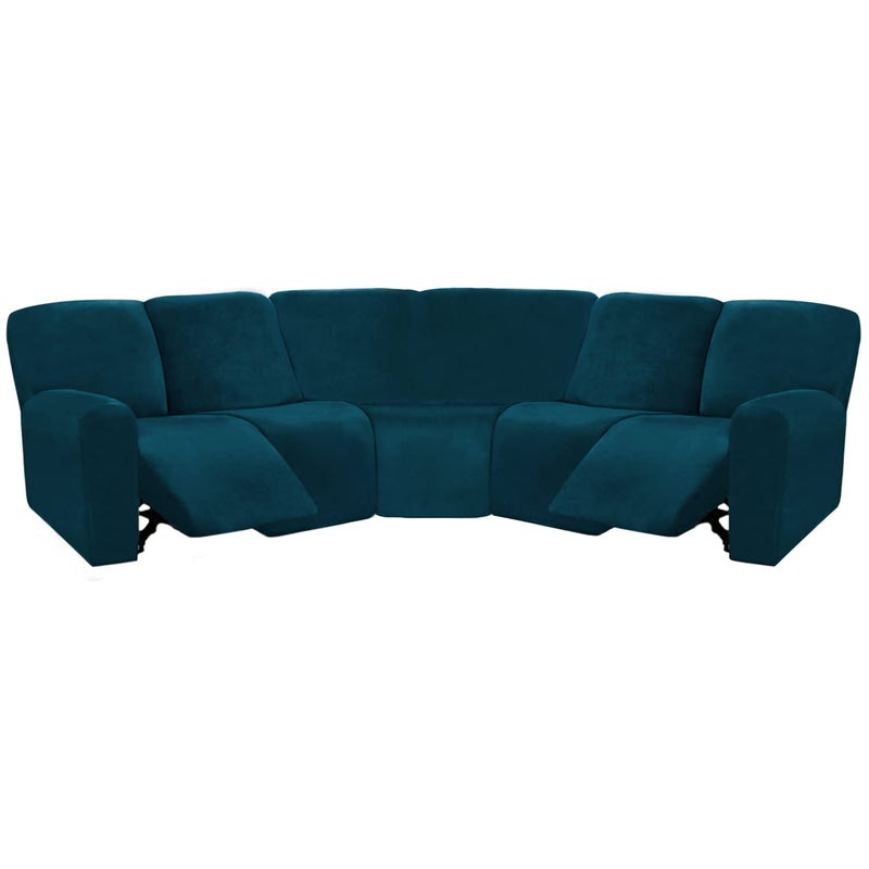 ULTICOR Velvet 7Piece Sectional Recliner Sofa Cover Deep Teal L Shape 5 Seat Sturdy Soft Washable