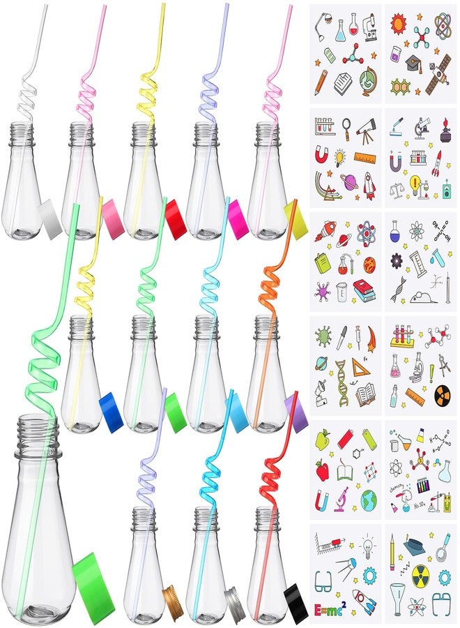 73Hours 36 Pcs Science Party Theme Cups Set with Silly Loop Straws Science Stickers Plastic Reusable Small Conical Flask Bottles Test Tubes for Birthday Party Decorations(Conical Flask) - Image 1