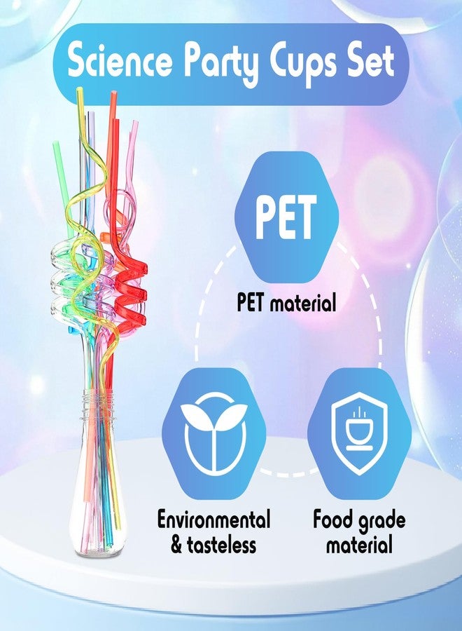 73Hours 36 Pcs Science Party Theme Cups Set with Silly Loop Straws Science Stickers Plastic Reusable Small Conical Flask Bottles Test Tubes for Birthday Party Decorations(Conical Flask) - Image 3