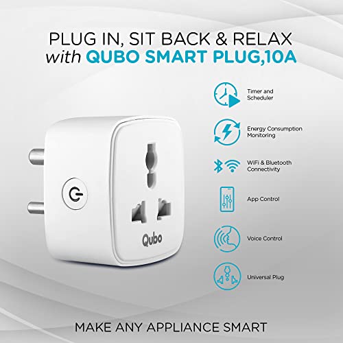 Qubo 10A Wi-Fi + Bluetooth Smart Plug | Energy Monitoring | Ideal for Small Devices Like TVs, Air Purifiers, Mobile & Laptop Chargers | Voice Control with Alexa & Google Assistant | From Hero Group - Image 2