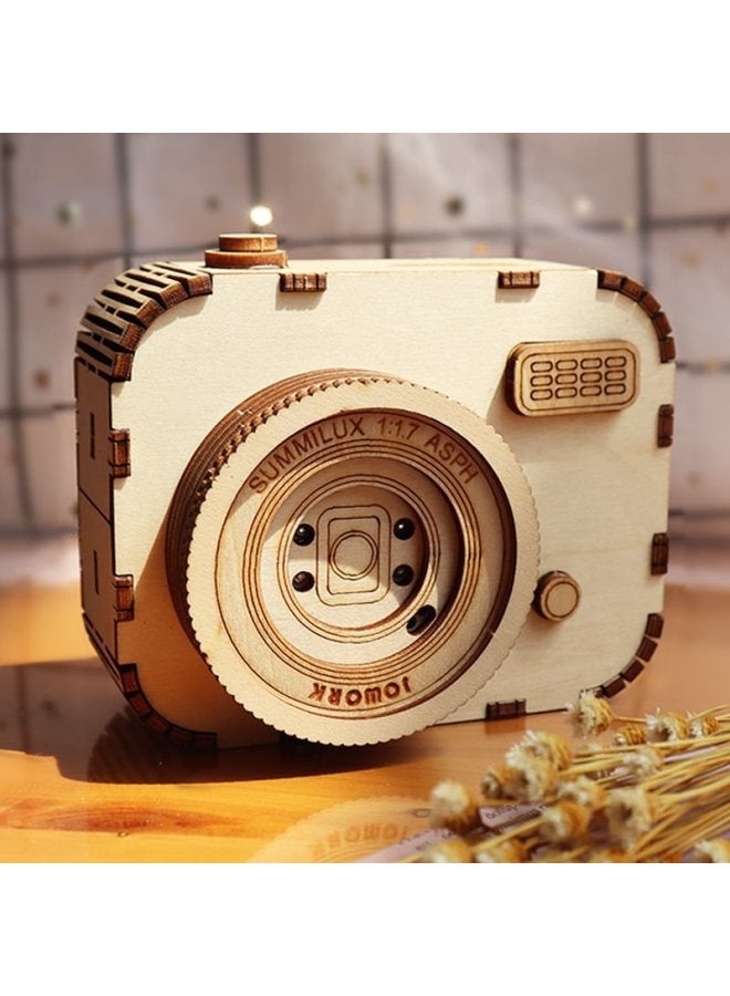 Boys And Girls Tanabata Valentine's Day Hand-operated Diy Hand-made Wooden Assembled Vintage Eight Music Box Birthday Gift-Color:W18-05 Camera Music Box + Gift Bag - Image 2