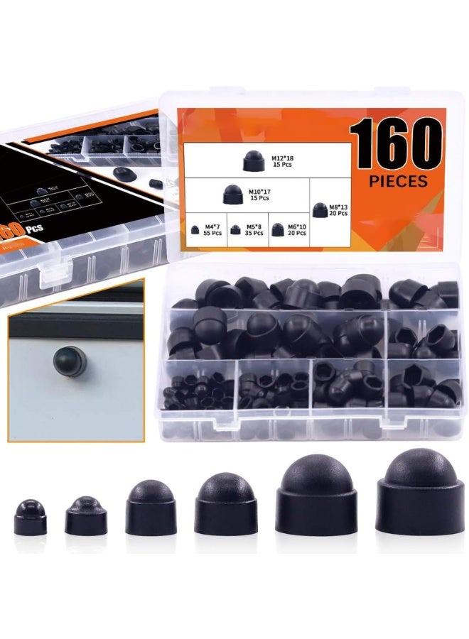 160 Pcs Bolt Covers Screw Caps Assortment Kit, Nylon Insert Locknut Protection Cap for Matching Screws or Bolts (Size : Black)  - Image 1