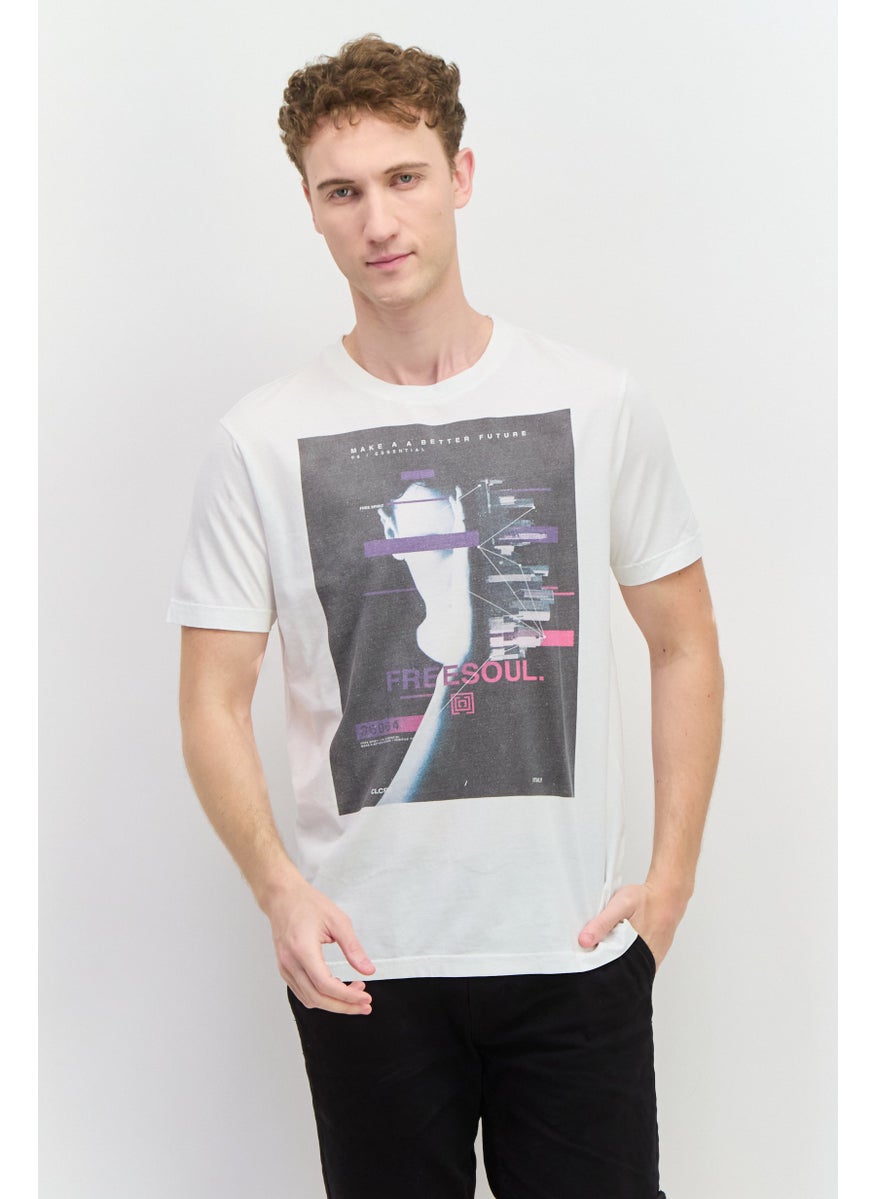 Free Soul Men Crew Neck Short Sleeve Graphic Print Troon T-Shirt, Light Blush  - Image 1