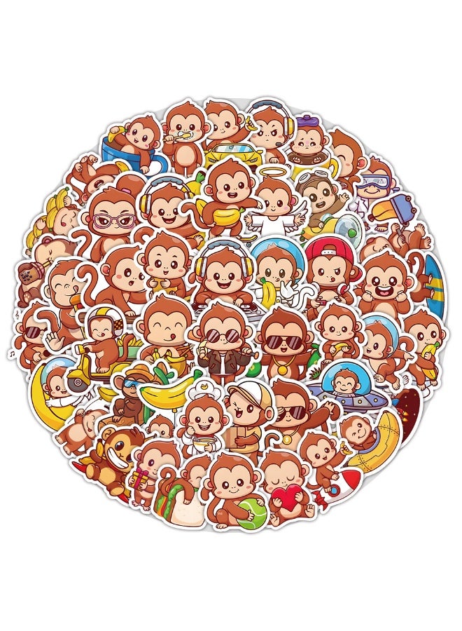 NIBEMINENT 50 Pcs Cartoon Monkey Deco Kit Waterproof Stickers, High Definition Printing Bright Colors, Suitable for Laptop Skateboard Luggage Water Bottle Guitar DIY - Image 1