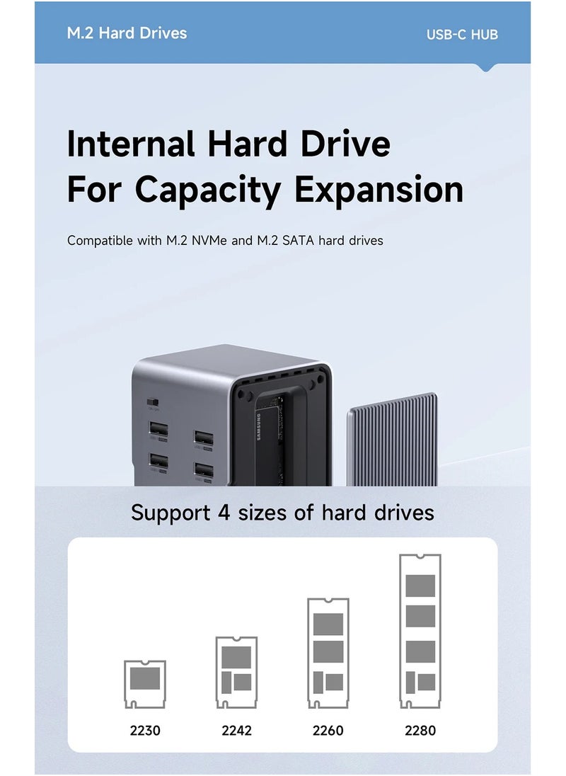Hagibis - Hagibis USB C Docking Station with Dual HDMI-compatible M.2 SSD Enclosure Ethernet 100W PD USB Hub SD/TF for Laptop Macbook Pro (U100 PRO) - Image 1