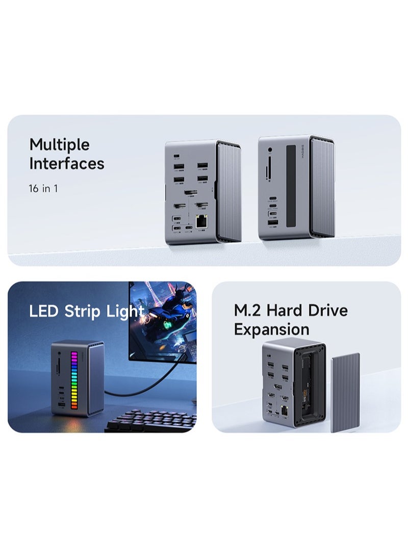Hagibis - Hagibis USB C Docking Station with Dual HDMI-compatible M.2 SSD Enclosure Ethernet 100W PD USB Hub SD/TF for Laptop Macbook Pro (U100 PRO) - Image 1