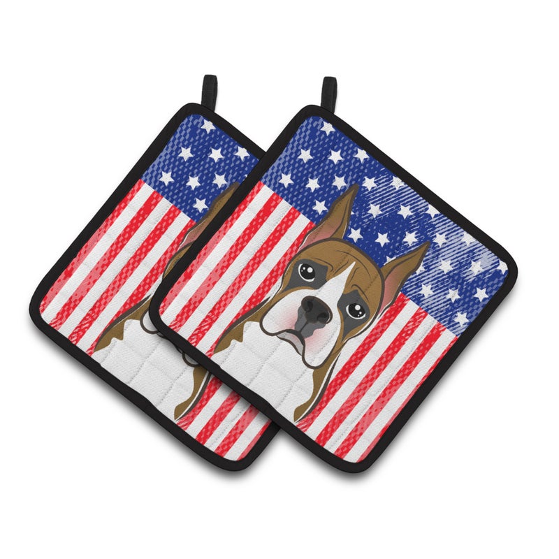 Caroline's Treasures ""Caroline's Treasures American Flag & Boxer Pair of Pot Holders BB2153PTHD  7.5HX7.5W  Multicolor"" 