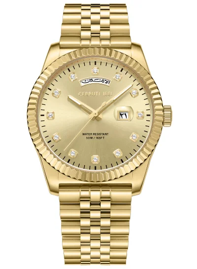 CERRUTI 1881 Men's Cerruti 1881 Chienti Women's Watch - Champagne Sunray Dial, Swarovski Crystal Markers, Arabic date and day