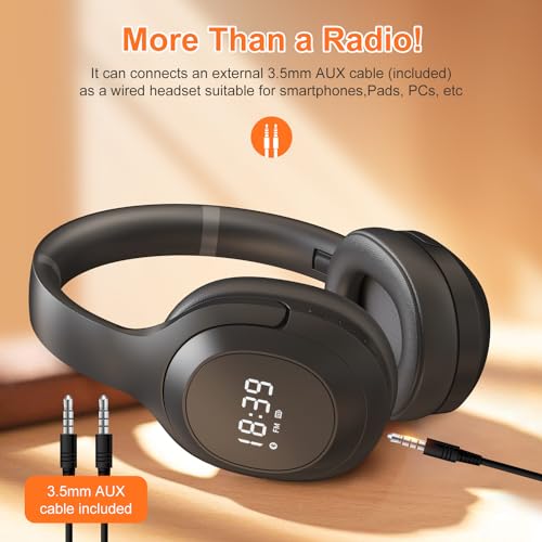 UMUTOO F2 FM Radio headphones wireless Bluetooth 5.2 with Built-in Microphone, Portable Headset Radio Receiver, Wired/Wireless Over Ear Headphone, Soft Ear Muffs, Stereo Sound, for Work/Travel/Moving/Jogging - Image 2