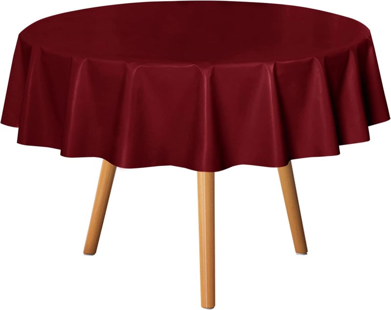 sancua 100% Waterproof Round PVC Tablecloth - 60 Inch - Oil Proof Spill Proof Vinyl Table Cloth, Wipe Clean Table Cover for Dining Tables, Buffet Parties and Camping, Burgundy - Image 1