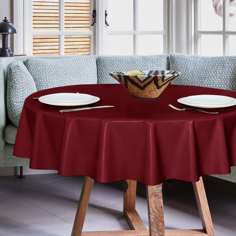 sancua 100% Waterproof Round PVC Tablecloth - 60 Inch - Oil Proof Spill Proof Vinyl Table Cloth, Wipe Clean Table Cover for Dining Tables, Buffet Parties and Camping, Burgundy - Image 2