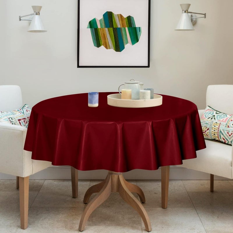 sancua 100% Waterproof Round PVC Tablecloth - 60 Inch - Oil Proof Spill Proof Vinyl Table Cloth, Wipe Clean Table Cover for Dining Tables, Buffet Parties and Camping, Burgundy - Image 3