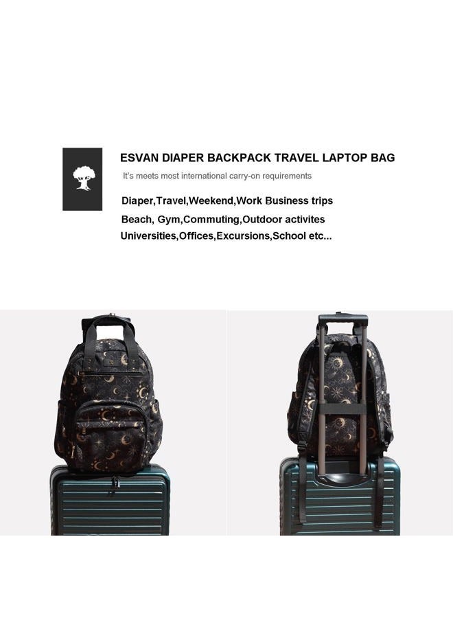 ESVAN Diaper Bag Backpack, Large Capacity Multifunction Baby Essentials Fashion Travel Pack Linen Canvas office Laptop Bag (Corduroy Black Moon) - Image 5