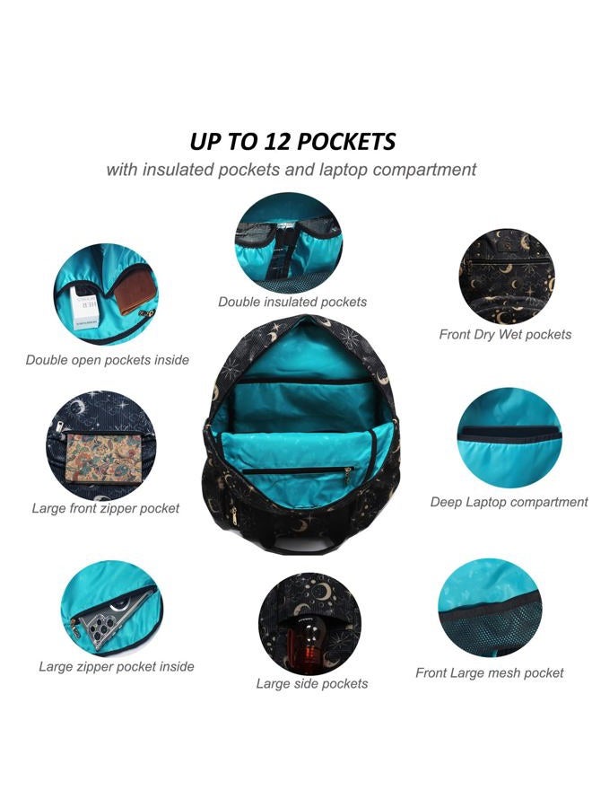 ESVAN Diaper Bag Backpack, Large Capacity Multifunction Baby Essentials Fashion Travel Pack Linen Canvas office Laptop Bag (Corduroy Black Moon) - Image 4
