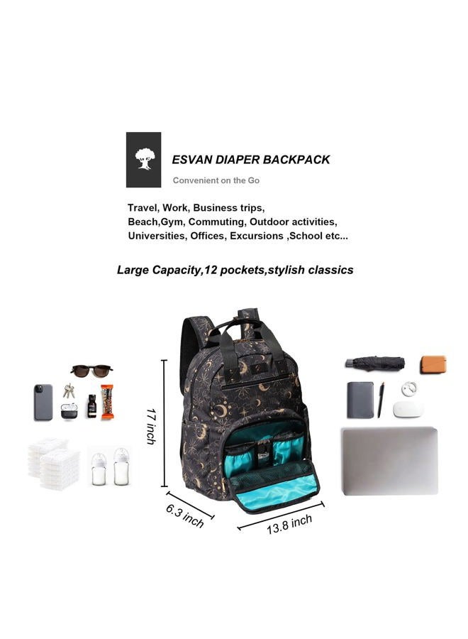 ESVAN Diaper Bag Backpack, Large Capacity Multifunction Baby Essentials Fashion Travel Pack Linen Canvas office Laptop Bag (Corduroy Black Moon) - Image 3