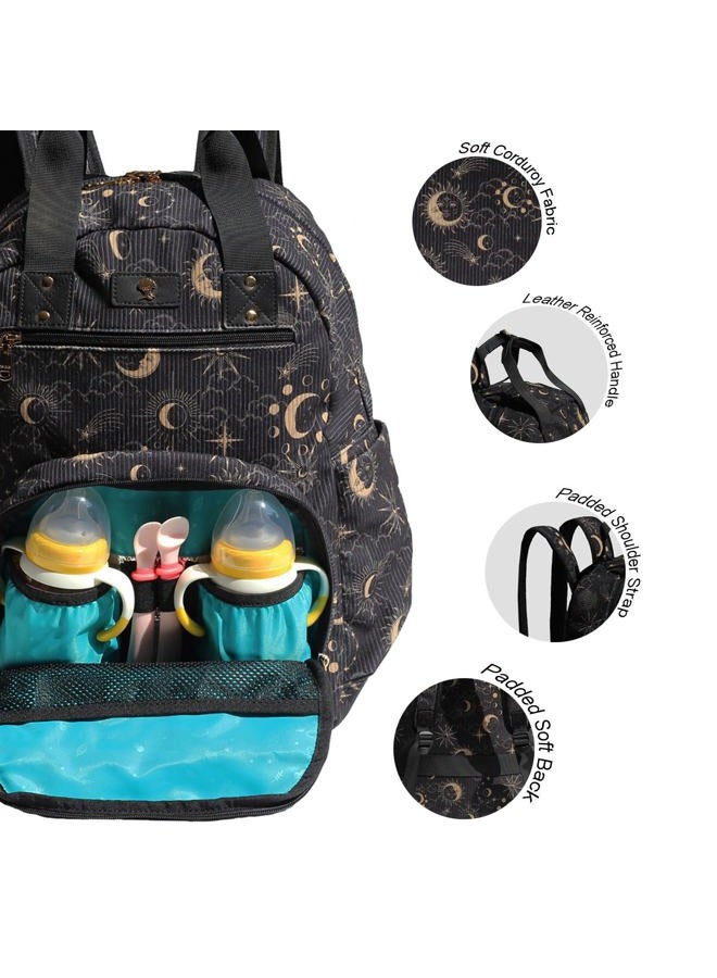 ESVAN Diaper Bag Backpack, Large Capacity Multifunction Baby Essentials Fashion Travel Pack Linen Canvas office Laptop Bag (Corduroy Black Moon) - Image 2