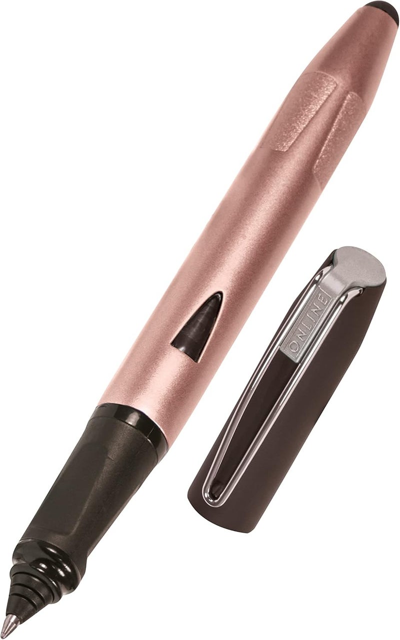 Online Switch Plus Rollerball Pen and Touch Pen for Tablets and Smartphones in One, Multifunctional Pen for Office or Primary School, Standard Ink Cartridges, Rose Gold, Rollerball Tip - Image 1