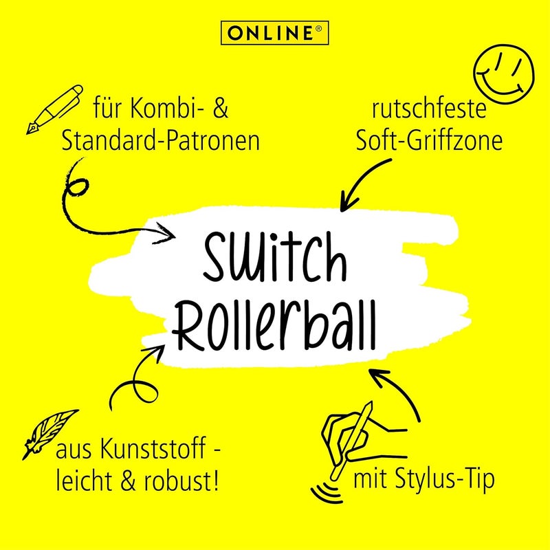Online Switch Plus Rollerball Pen and Touch Pen for Tablets and Smartphones in One, Multifunctional Pen for Office or Primary School, Standard Ink Cartridges, Rose Gold, Rollerball Tip - Image 3
