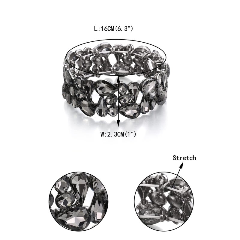EVER FAITH Rhinestone Crystal Art Deco Costume Jewelry Irregular Oval Teardrop Prom Stretch Bracelet for Women Grey Black-Tone - Image 4