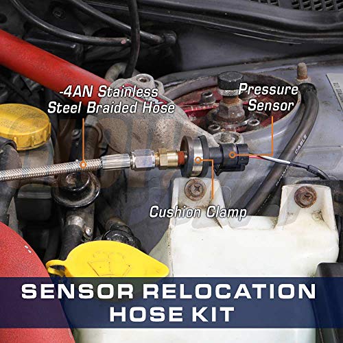 GlowShift Sensor Relocation Hose Kit for Oil & Fuel Pressure Sensors - Includes 3' Fuel Rated Steel Braided Hose, (2) -4 AN Fittings with Male & Female 1/8-27 Threads & 3/4" Cushion Clamp - Image 2