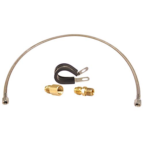 GlowShift Sensor Relocation Hose Kit for Oil & Fuel Pressure Sensors - Includes 3' Fuel Rated Steel Braided Hose, (2) -4 AN Fittings with Male & Female 1/8-27 Threads & 3/4" Cushion Clamp - Image 1