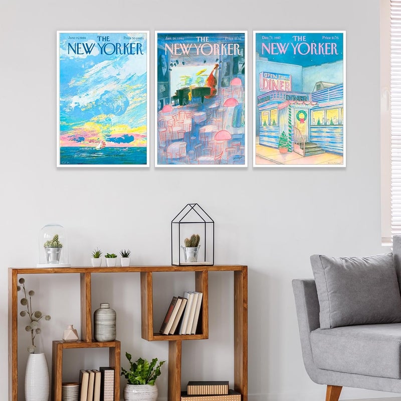 DFAIUY Set of 3 New Yorker Magazine Posters Modern Home Canvas Wall Art Retro Blue Minimalist Prints Painting Sunrise Sunset Sea Scenery Wall Art Decor For Living Room Bedroom 16x24in Unframed, BBBB1 - Image 3