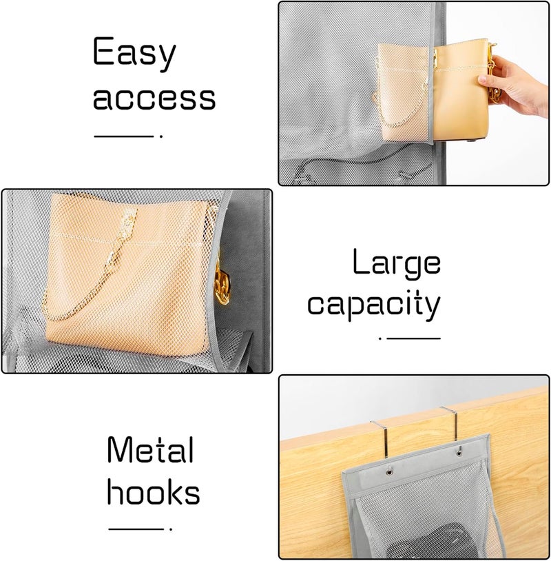 TEMUORG 2 Pcs Hanging Handbags Organizer Closet Scarf Clothes Towels Holder Purse Bag Storage with Easy Access Deep Pockets (One Side) - Image 5