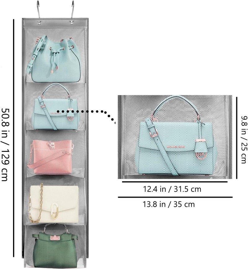 TEMUORG 2 Pcs Hanging Handbags Organizer Closet Scarf Clothes Towels Holder Purse Bag Storage with Easy Access Deep Pockets (One Side) - Image 3