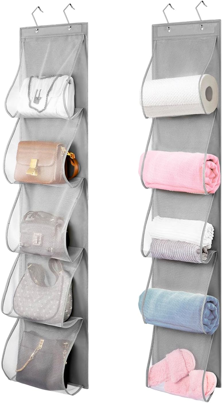 TEMUORG 2 Pcs Hanging Handbags Organizer Closet Scarf Clothes Towels Holder Purse Bag Storage with Easy Access Deep Pockets (One Side) - Image 1