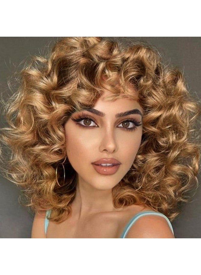 AIDUSA Afro Curly Wigs With Bangs Big Blonde Wigs For Black Women Light Brown Short Wigs Black Synthetic Hair Natural Wigs (30 Honey Blonde) - Image 2