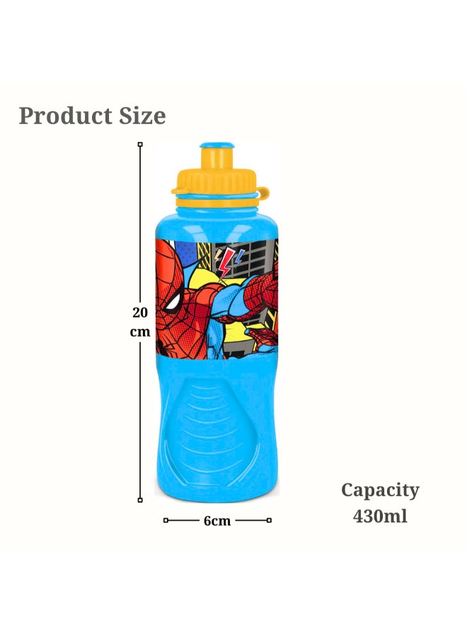 MARVEL Stor Marvel Spider-Man Ergo Water Bottle for Kids – 430ml BPA-Free Reusable Leak-Proof Ergonomic Drinking Bottle with Flip-Top Lid, Lightweight School Sports Travel Water Bottle for Boys & Girls - Image 2